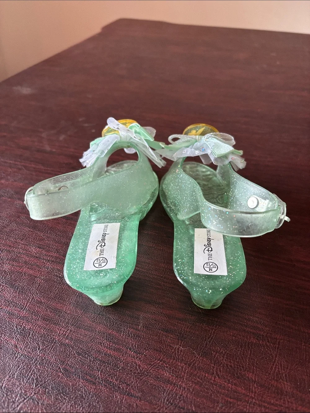 Disney Girls Green Tinker Bell Jelly Sandals with Tulle Bows